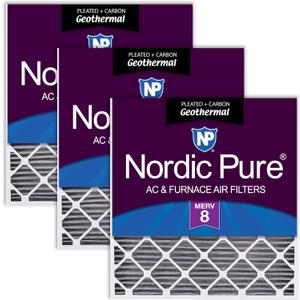 Nordic Pure 30x32x2 (29 1/2 x 31 3/4 x 1 3/4) Geothermal MERV 8 Pleated Plus Carbon AC Furnace Air Filters 3 Pack