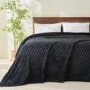 NEWCOSPLAY Super Soft King Blanket Black Premium Silky Flannel Fleece 3D Clouds Stylish Jacquard Lightweight Bed Blanket All Season Use 350GSM (Black, King(90"x110"))