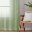 Light Green Sheer Curtains for Bedroom Living Room 45 Inch Length 2 Panels, Soft Airy Light Filtering Small Kitchen Window Curtains, Rod Pocket Short Curtain Drapes, 42" Wx45 L Inches