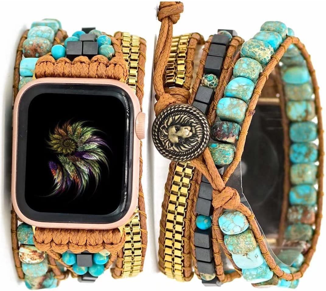 Boho Beaded Bracelets Compatible with Apple Watch Band 49mm 46mm 45mm 41mm 44mm 42mm 40mm 38mm for Women,Handmade Multilayer Wraps Stone Strap for iWatch Series 10 9 8 7 6 5 4 3 2 1 SE/Ultra