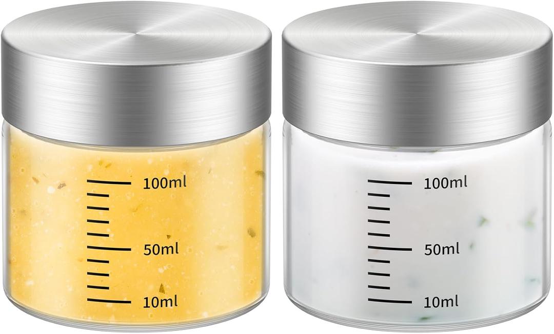 4 Oz Glass Bottles, 2 Pack Glass Jar with Lid, Borosilicate Glass, Stainless Steel Lids for Juicing, Smoothies, Water Bottles, Food Storage, Shaker Bottles