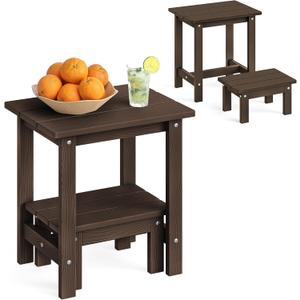 LUE BONA Outdoor Side Table, 2-Tier HDPS Outdoor Nesting End Table with Removable Small Foot Stool for Patio, Deck, Poolside, Low Maintenance & Weather Resistant,Dark Brown
