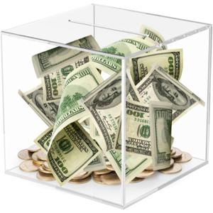 Transparent Acrylic Piggy Bank for Adults Modern Money Saving Box for Home or Office Unbreakable Jar Ideal Gift for Birthdays and Special Occasions 5.9 X 5.9 Inches