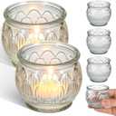 GLEAVI Glass Votive Candle Holders Set of 6, Clear Lotus Tealight Candle Holder Centerpieces, Thick Heavy Base Flower Candlestick for Wedding Reception Party Home Decor Table