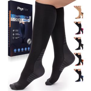 Compression Socks for Women and Men - Best Support for Running, Flying, Pregnancy - Knee High Graduated Compression Stockings (Large-X-Large, Black)