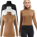 Femdouce Womens Turtleneck Long Sleeve Shirt Lightweight Slim Pullover Basic Undershirts Active Turtle Neck T-Shirts 2 Pack (M)