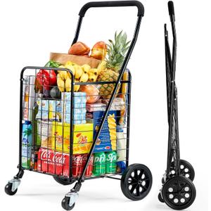 Pipishell Shopping Cart with Dual Swivel Wheels for Groceries, Compact Folding Portable Cart Saves Space, with Adjustable Handle Height, Lightweight Easy to Move Holds up to 70L/Max 66Ibs, PITUC1 (51cm48.5cm100cm, Black)