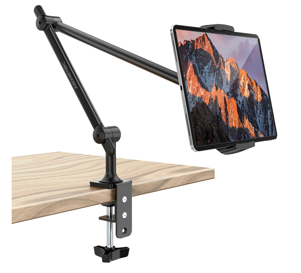 AboveTEK Tablet Stand Holder for Desk & Bed, Aluminum iPad Holder Arm with 360° Rotating Clamp, Adjustable Phone Stand Compatible with 4.7"13.5" iPad Pro/Air/Mini, iPhone, Galaxy Tab Black