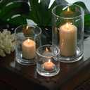 ARIAMOTION Hurricane Glass Candle Holders Set, Pillar Votive, Clear Seeded Bubbles Cylinder Vase, Modern Rustic Table Centerpieces Bulk, 3 Sizes 8 Inch 5 Inch 3.5 Inch Height