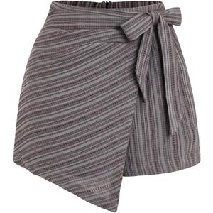 WDIRARA Women's Summer Mini Wrap Shorts Knot High Waist Belted Skorts Zipper Casual Loose Skirt (Multicolor Coffee)