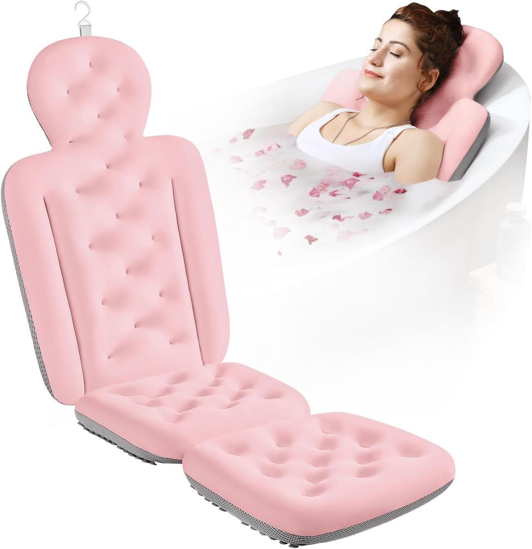 Full Body Bath Pillow for Bathtub, Thick Bathtub Cushion, Luxury Tub Pillow for Bath for Headrest Neck and Back Support Pink 51" x 16"