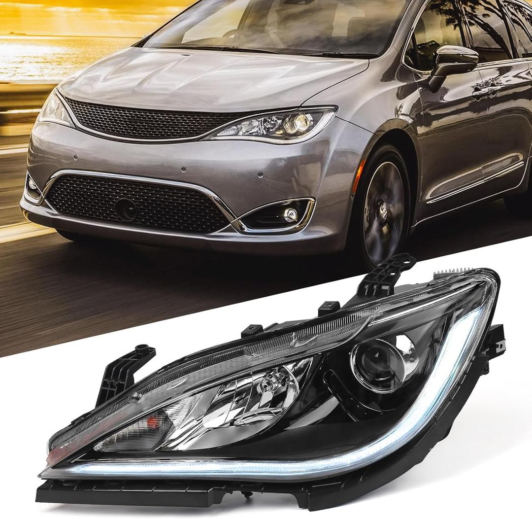 FIONE HID Xenon Model Only Headlight Assembly Compatible with Chrysler Pacifica 2018 2019 2020 Replacement Headlamp Black Left Driver Side LH 68228949AF CH2518152