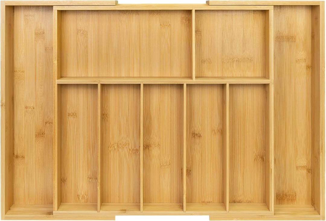 Utoplike Extra Large Kitchen Drawer Organizer, Expandable Bamboo Drawer Holder for Utensils, Silverware, Flatware, 7-9 Slots Cutlery Tray