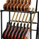 Multi Guitar Stand, Folding 14 Standing Floor Multiple Guitars Display Rack, Adjustable Guitar Storage Holder with Soft Sponge, Metal Guitars Display Detachable Into Two Separate Guitar Mounts.