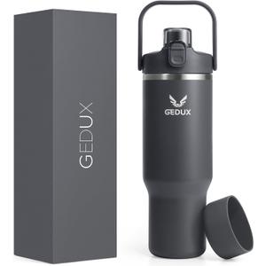 32 oz Stainless Steel Tumbler with Handle and Straw, Vacuum Insulated Water Bottle with 2-in-1 Lid (Chug/Straw) and Silicone Boot，Keeps Drinks Hot and Cold