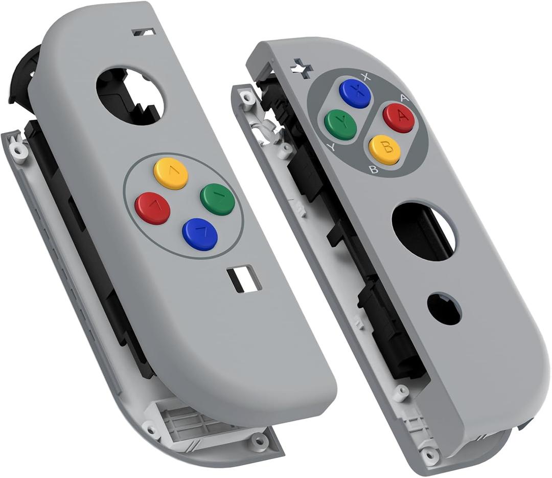 eXtremeRate DIY Replacement Shell Buttons for Nintendo Switch & Switch OLED, SFC SNES Classic EU Style Soft Touch Housing Case with Corlorful Button for Joycon Controller- Console Shell NOT Included