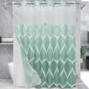 No Hook Ombre Teal Shower Curtain with Snap in Fabric Liner Set - Hotel Style with See Through Mesh Top Window, Modern Geometric Waterdrop Design,Waterproof and Washable, 71x74 INCH