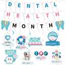 35 Pcs Dental Health Month Banner Tooth Party Decorations Dental Office Decor Tooth Hanging Swirls Wall Decor Hospital Community Banner for Holiday Celebrating Party Supplies