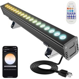 Smart LED Light Bar 20"  WiFi App & Remote Controlled RGB Wall Washer, 2700K-6500K Tunable White, 100% Dimmable IP65 Waterproof Outdoor Light Fixture, Voice Control, for Patio Garden Stage