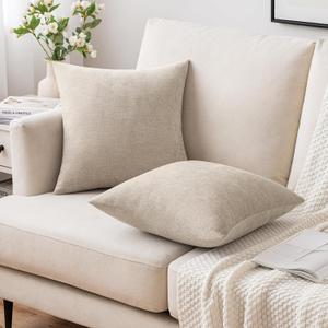 MIULEE 1 Beige Decorative Pillow Cover 20X20 Inch Soft Chenille Couch Throw Pillows Farmhouse Cushion Covers for Home Decor Sofa Bedroom Living Room