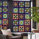 Window UV Protection Privacy Film:Non-Adhesive Static Cling Decorative Window Film with Installation Tools,Stained Glass Window Film for Kitchen,Study,Bathroom,and Shower Doors,17.7 x 39.4 inches.