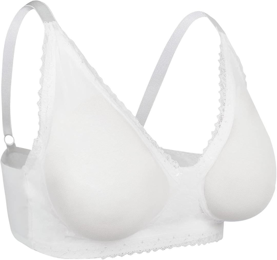 Vollence See Through Mastectomy Bra Silicone Breast Forms Pocket Bra Fake Prosthesis Crossdresser (42 / 95, White)