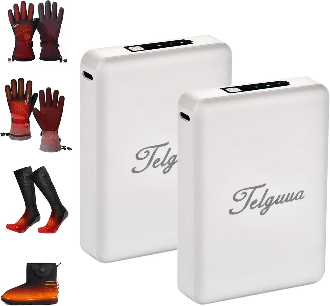Telguua Rechargeable Battery Pack Replacement for Heated Gloves,Huge Capacity Dual Charger Spare Battery for Electric Heated Gloves,-2PC(Spare/Backup/Extra Battery) (White)