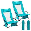 KingCamp Low Beach Chairs 2 Pack, Folding Portable Chair for Adults lightweight Extra Wide Ergonomic High Back Seat 300lbs Heavy Duty Oversized Gear with Carry Bag for Outdoor Lawn Camping Picnic