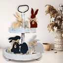 Easter Decorations for Home: 4 pcs Bunny Table Decorotions Wooden Bunny Decorotions Centerpiece Signs with Bow Tie, Sign, Rustic Tiered Tray Decor Farmhouse Bunny Decorations for Table, Vintage Easter Gifts