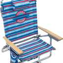 Tommy Bahama 5-Position Classic Lay Flat Folding Backpack Beach Chair, Aluminum, Red, White, and Blue Stripe