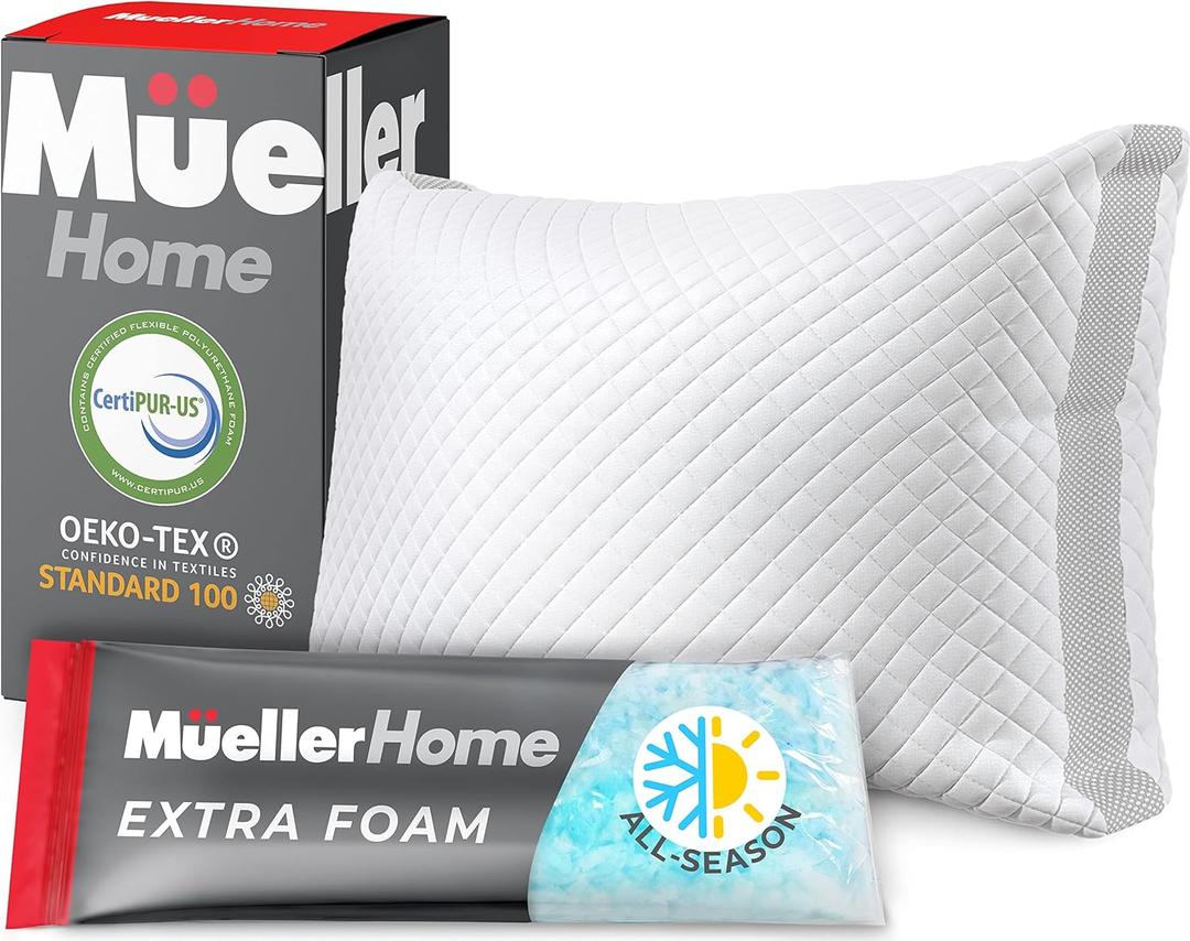 Mueller Gel Memory Foam Pillows, Queen Size, Cooling Pillow, Adjustable Firmness - Ideal Loft Stomach, Back, Side Sleeper Pillow - CertiPUR-US Certified