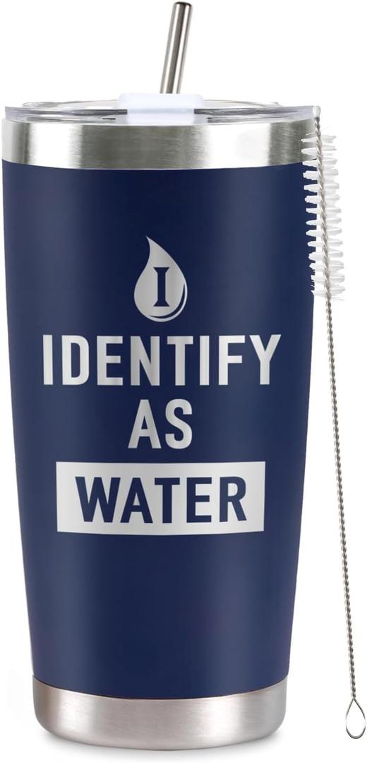 2 x Father's Day Gifts for Men, CUPLOOV 20 Oz Navy Blue Tumbler with Lids & Straw I Identify as Water Coffee Mug Funny Birthday Gifts for Dads, Grandpas, Husband Retirement Father's Day Presents Xmas Gift