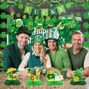 St Patrick's Day Decorations Kit,Large St Patricks Day Decorations Photo Backdrop,LUCKY Banner,Shamrock Garland,Clover Honeycomb Centerpiece,Irish Hanging Swirls for Home Garden Party Supplies