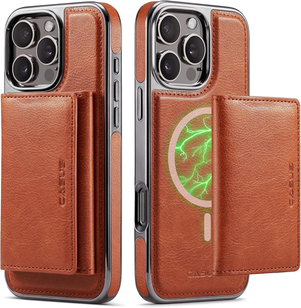Casus Wallet Case for iPhone 16 Pro Max Compatible with MagSafe for Men Women, Detachable Magnetic Wallet Phone Case with Card Slot Holder for iPhone 16 Pro Max 6.9" (Brown)