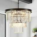 Faibra 8-Light Black Crystal Pendant Light, 3-Tier 17.76" Luxury Crystal Pendant Light Perfect for Dining Room, Bedroom, Kitchen, Living Room