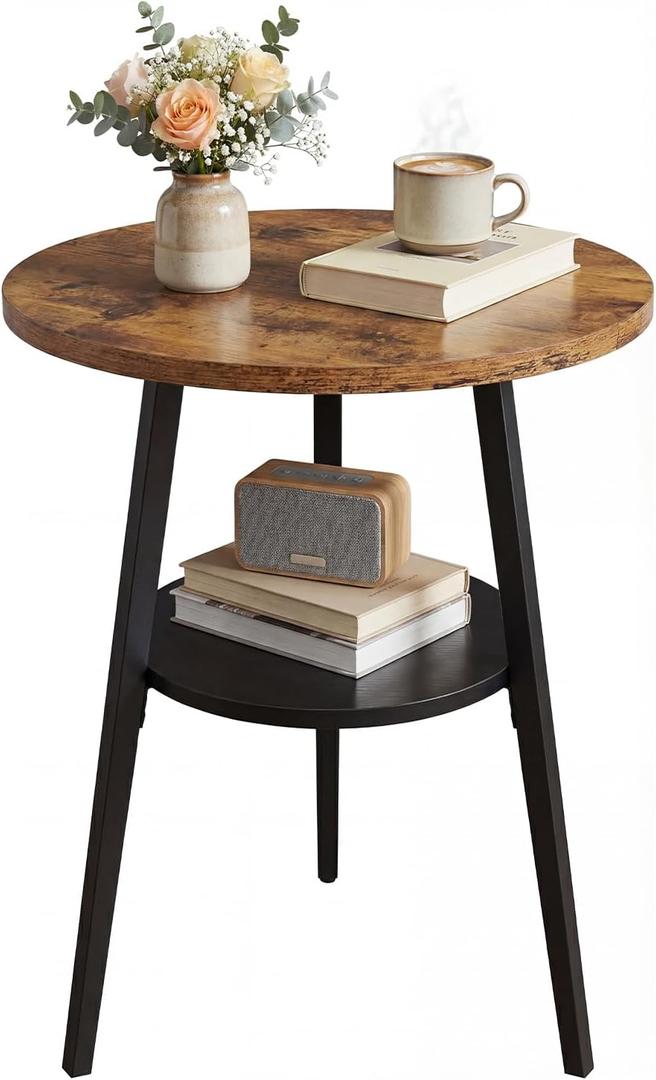 Small Round Side Table, End Tables Living Room, Rustic Brown, 16D x 16W x 22H in