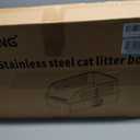 Stainless Steel Cat Litter Box with Lid, XL Extra Large High Sided Litter Box for Big Cats, Odor Free Open Top Litter Pan Easy Cleaning Anti-Urine Leakage Non-Stick, Includes Scoop, Light Grey