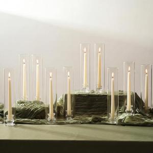 NUPTIO Candlestick Holder Bulk for Centerpiece: Set of 10 Hurricane Glass Taper Candles Holder - Clear Candle Stick Stand with Tall Cylinder Shade for Fall Thanksgiving Christmas Party Decor