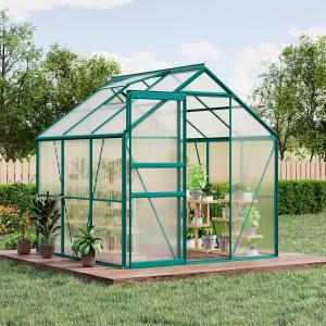 6 x 6 FT Polycarbonate Greenhouse, Winter Greenhouses for Outdoors with Aluminum Frame, Sliding Door, Adjustable Roof Vent, Backyard Green Houses, Patio Garden