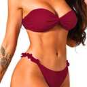 Two Piece Strapless Bikini Set, Sexy High Cut Swimsuits, Size Runs Small (Medium, Burgundy)