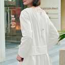 Panadila Womens Long Sleeve Short Romper Dresses Crewneck Oversized One Piece Jumpsuit Open Back Layered Casual Outfit (White, M)