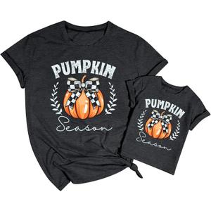 Mommy and Me Matching Outfits Halloween Pumpkin T-Shirt Thanksgiving Baby Girl Boy Fall Shirts (18-24 Months, Baby Deep Gray)