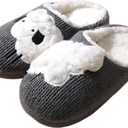 Fuzzy Warm Fluffy Plush Animal Cute Slippers For Women Houseshoes For Women (Gray)