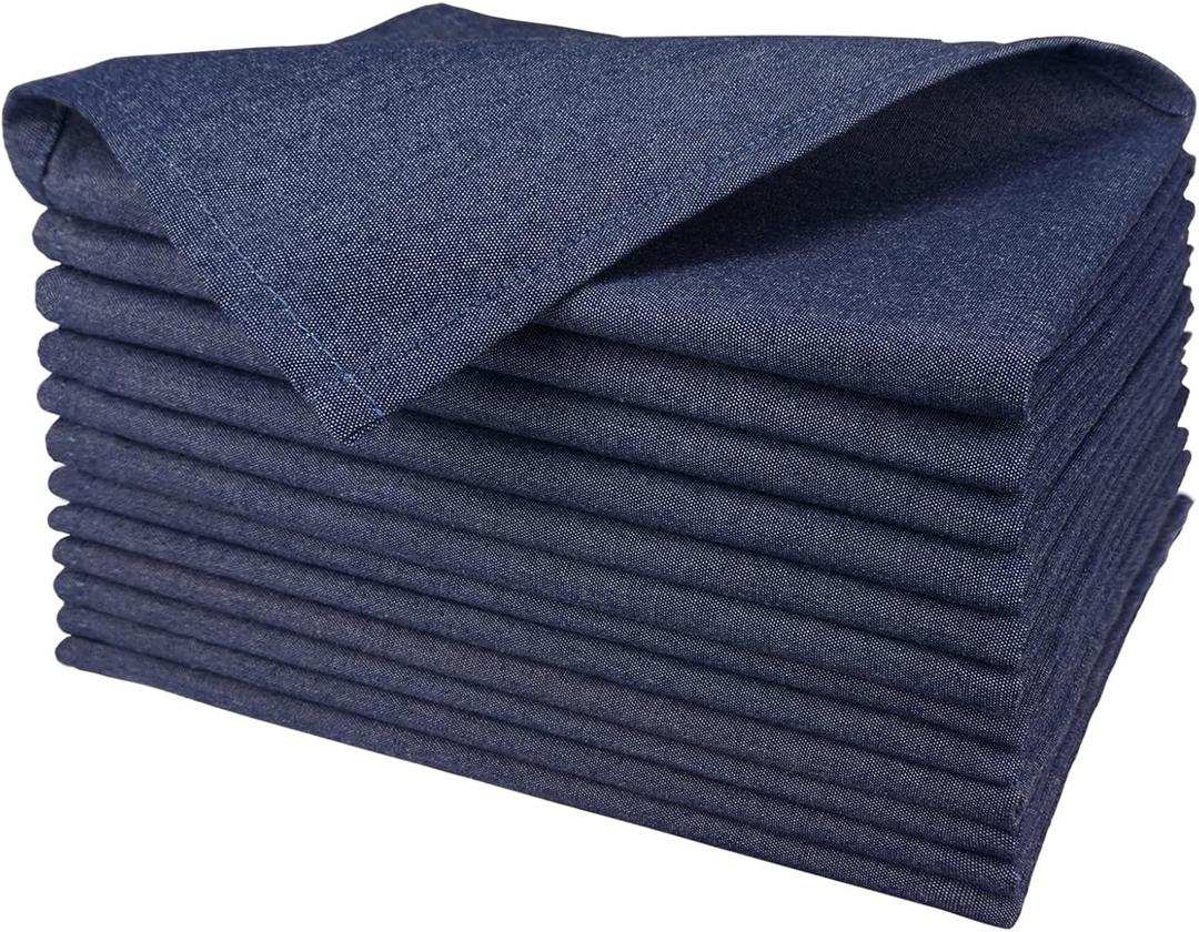 Denim Napkins Cloth Washable, Set of 12, Cloth Dinner Napkins, No Fade, No Deformation, Wrinkle Resistant, Iron Free, 20 x 20 Inch, Denim Navy
