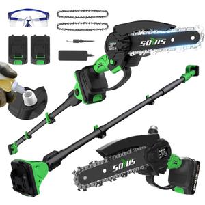 SOYUS 2-IN-1 Electric Pole Saws for Tree Trimming, 21V 6-Inch Mini Chainsaw with 2x2.0Ah Batteries, Tree Trimmer with Extension Pole for Thick Branches, Auto Oiling, 14FT MAX Reach
