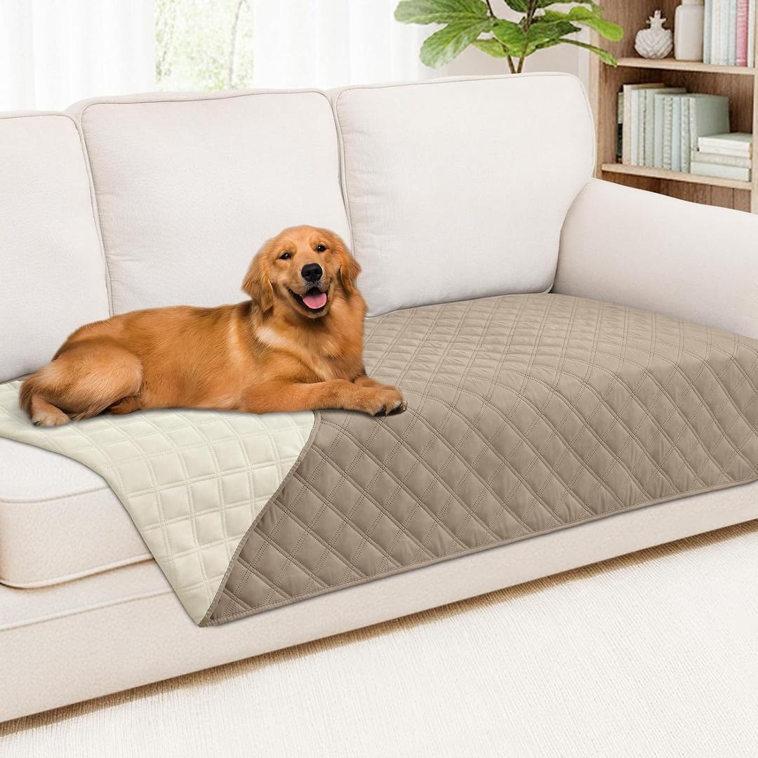 Smiry Waterproof Reversible Pet Couch Covers for Dogs | Pet Friendly, Soft Fabric, Washable Sofa Furniture Protector for Dogs Cat Kids, Checkered (40"x80", Taupe/Beige)