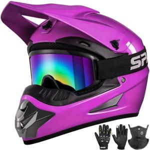Youth Kids Dirt Bike Helmet DOT Approved Lightweight Motocross Helmet Set, Purple, Small