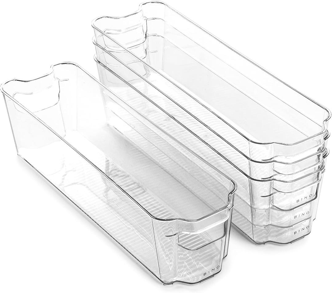 BINO | Stackable Storage Bins, Small - 4 Pack | THE STACKER COLLECTION | Clear Plastic | Built-In Handles | BPA-Free | Containers for Organizing Kitchen Pantry | Multi-Use Organizer