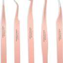 LANKIZ Eyelash Extension Tweezers Set 3 PCS for Eyelash Extensions Stainless Steel Lash Tweezers for Volume Lash ExtensionsRose Gold pinzas para pestaas pelo a pelo