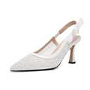 Beauty Cry Womens White Pearl Heels Pointed Closed Toe Slingback Bow Pumps for Wedding Party Date, 38